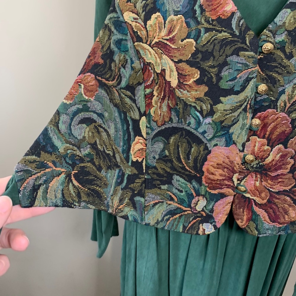 VTG Carol Anderson Green Dress with with Tapestry Bodice Size 6 - Picture 10 of 15